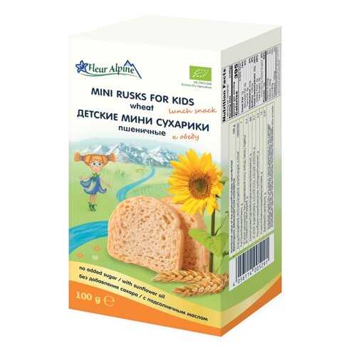 Сухарики детские Fleur Alpine Органик пшеничные мини, с 3-х лет, 100 г