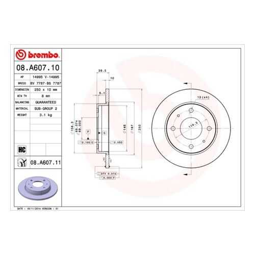 Тормозной диск brembo 08.A607.11