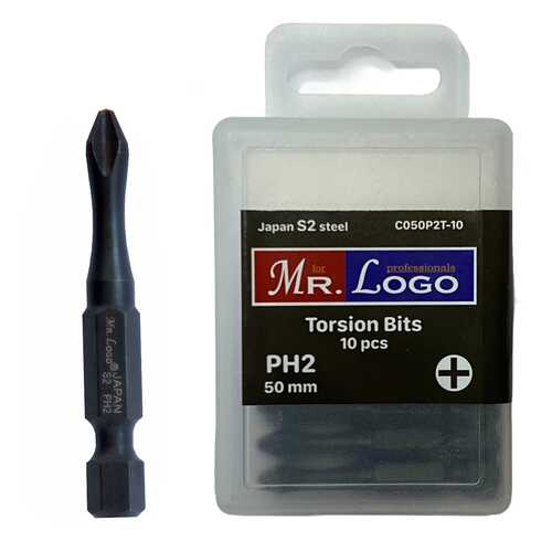 Бита Торсионная PH2 x 50 мм Mr. Logo, Сталь - S2, арт. С050P2T-10, 10 шт.