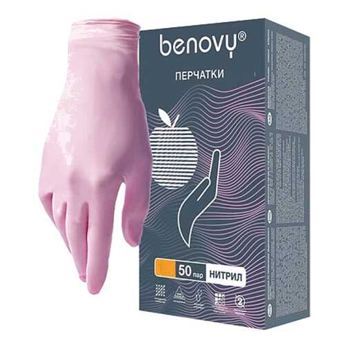 Розовые нитриловые перчатки BENOVY размер M 100 шт.50 пар Rubber Tech Ltd