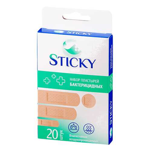 Пластырь бактерицидный Sticky влагостойкий 1,9 х 7,2 см 20 шт.