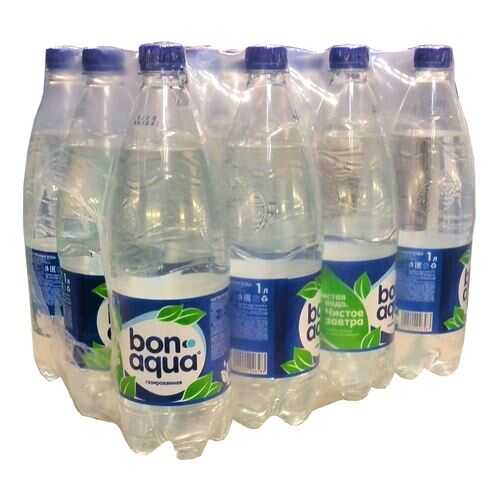 Вода Bonaqua чистая питьевая газированная 1 л 12 штук в упаковке