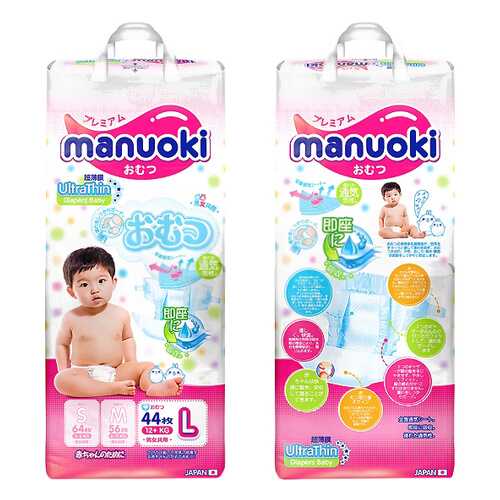 Подгузники Manuoki L (12+кг), 44 шт.