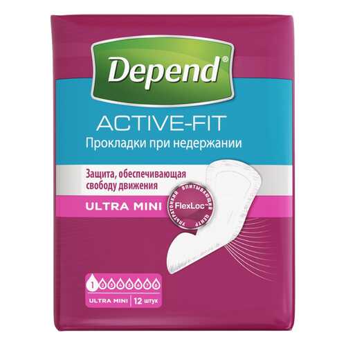 Урологические прокладки для женщин, 12 шт. Depend Active-Fit Ultra Mini
