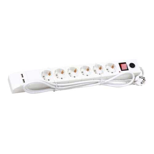 Сетевой фильтр BURO BU-SP3_USB_2A-W, 6 розеток, 3 м, White