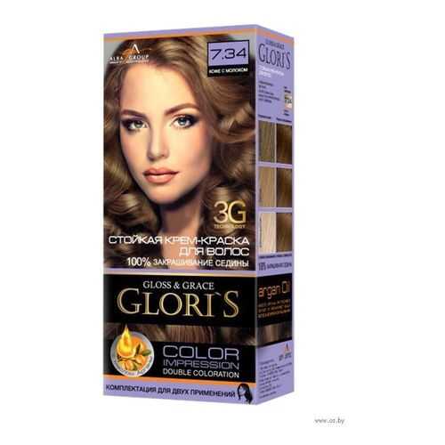 Стойкая крем-краска для волос Glori`s 7.34 кофе с молоком