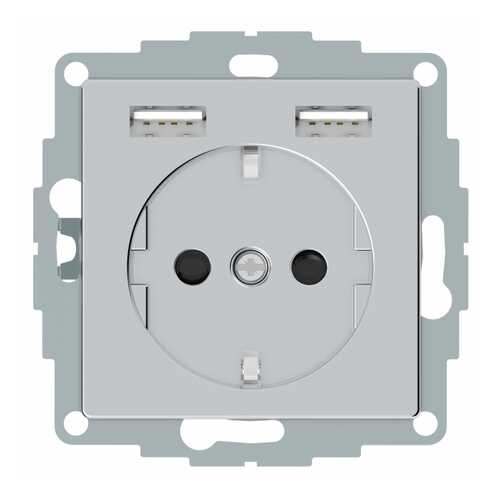 Розетка SE Merten SM Aquain IP44 Алюминий Schuko с 2 USB c зарядным устройством 2,4 A