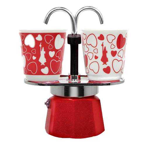Набор Bialetti Bicchierini кофеварка мини экспресс на 2 порции и 2 чашки, сердечки