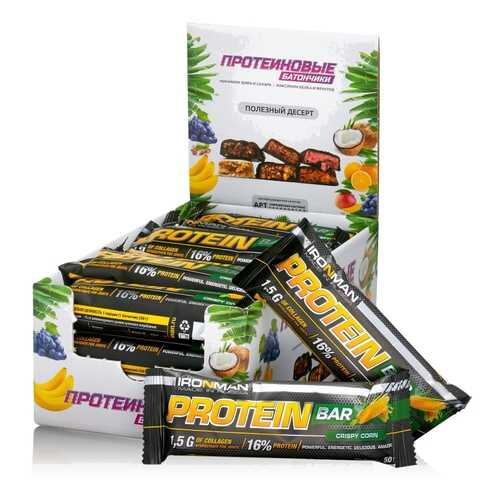 Батончик IRONMAN Protein Bar с коллагеном, 50г (Кукуруза/белая глазурь)(24 шт)