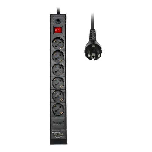 Сетевой фильтр BURO BU-SP5_USB_2A-B, 6 розеток, 5 м, Black