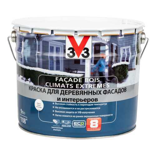 Краска V33 Facade Bois Climats Extremes для деревянных фасадов и интерьеров 9 л белая