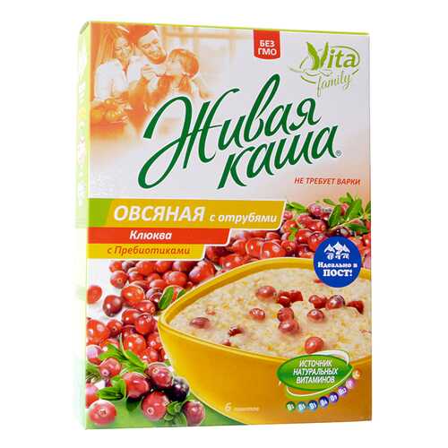 Каша Vita Овес, клюква и отруби хлопья цельнозерновые с проростками 6*210 г