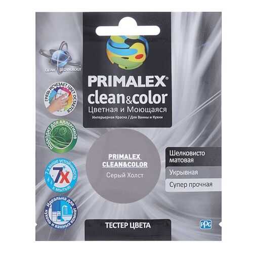 Краска для внутренних работ Primalex Clean&Color Тестер 40мл Серый Холст, PMX-CC5