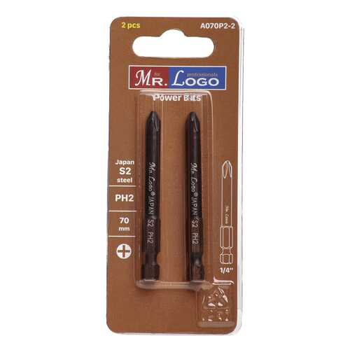 Бита PH2 x 70 мм Mr. Logo, Сталь - S2, арт. A070P2-2, 2 шт.
