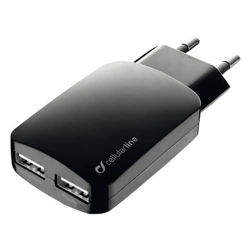 Сетевое зарядное устройство Cellular Line 2 USB 3,1A Black