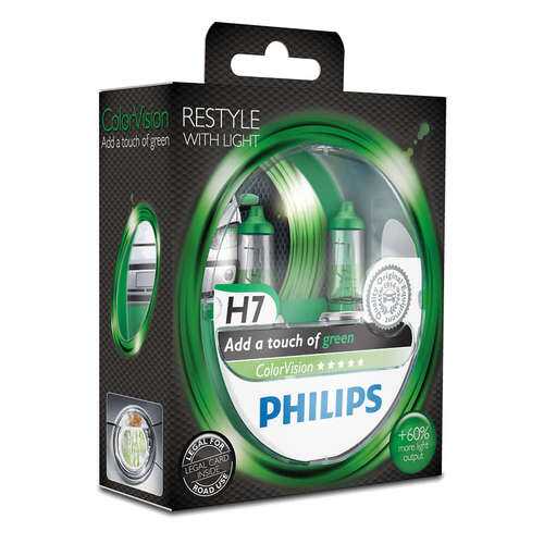 Лампа H7 Colorvision 12v (55w) Зеленый [ К-Кт 2 Шт ] Цена За К-Кт Philips арт. 12972CVPGS2