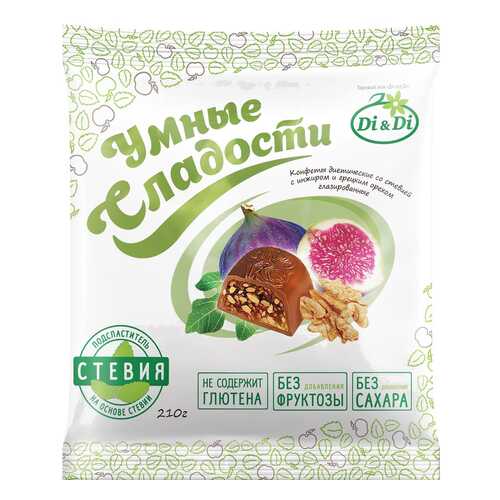 Конфеты со стевией Умные сладости с инжиром и грецким орехом глазированные 210 г