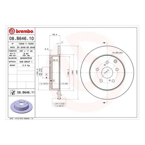 Тормозной диск brembo 08B64611