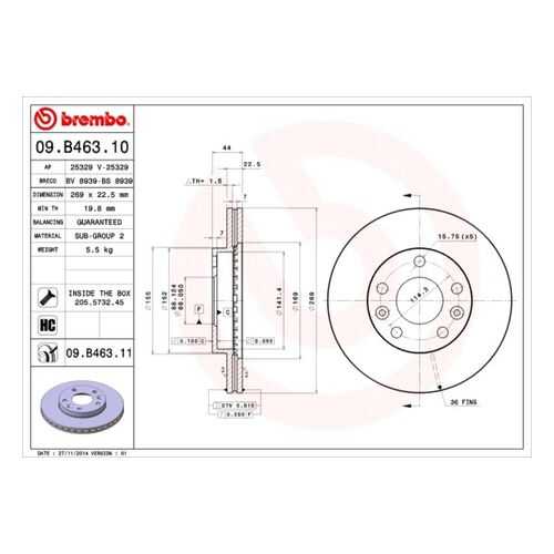 Тормозной диск brembo 09.B463.11