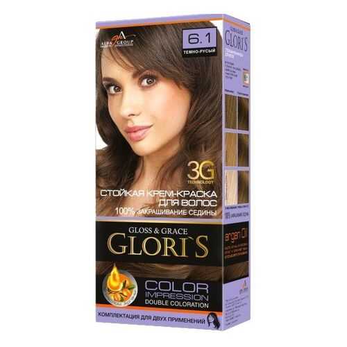 Стойкая крем-краска для волос Glori`s 6.1 темно-русый