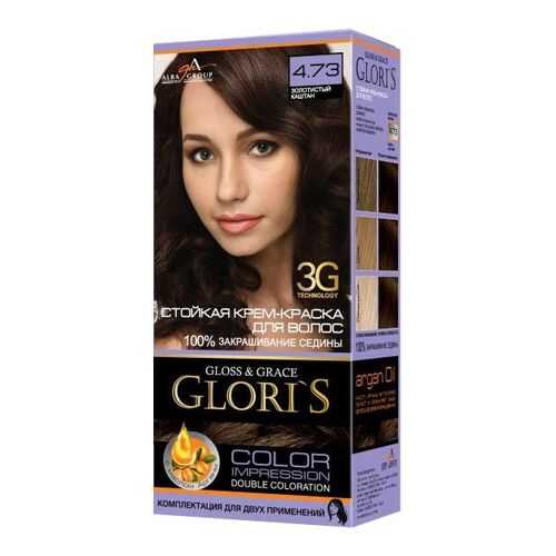 Стойкая крем-краска для волос Glori`s 4.73 золотистый каштан