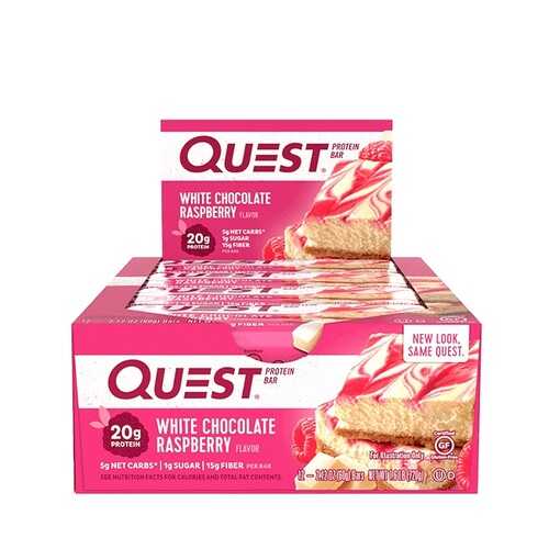 Протеиновые батончики Quest Bar, 12 шт, белый шоколад-малина