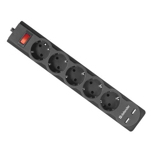 Сетевой фильтр Defender DFS 755, 5 розеток, 5 м, Black