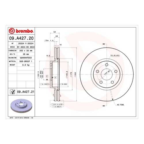 Тормозной диск brembo 09A42721