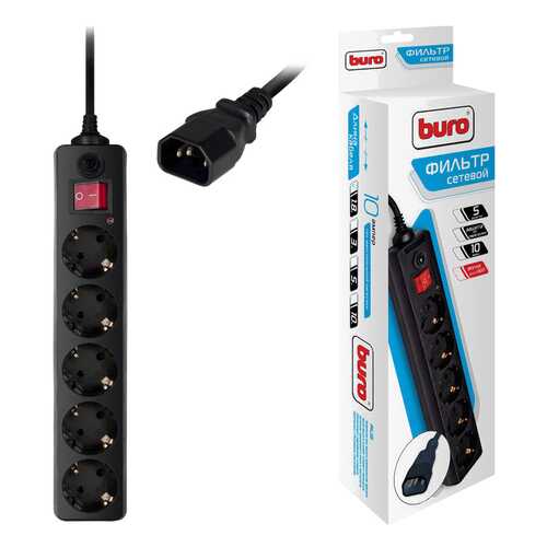Сетевой фильтр BURO 500SH-1,8-UPS-B, 5 розеток, 1,8 м, Black